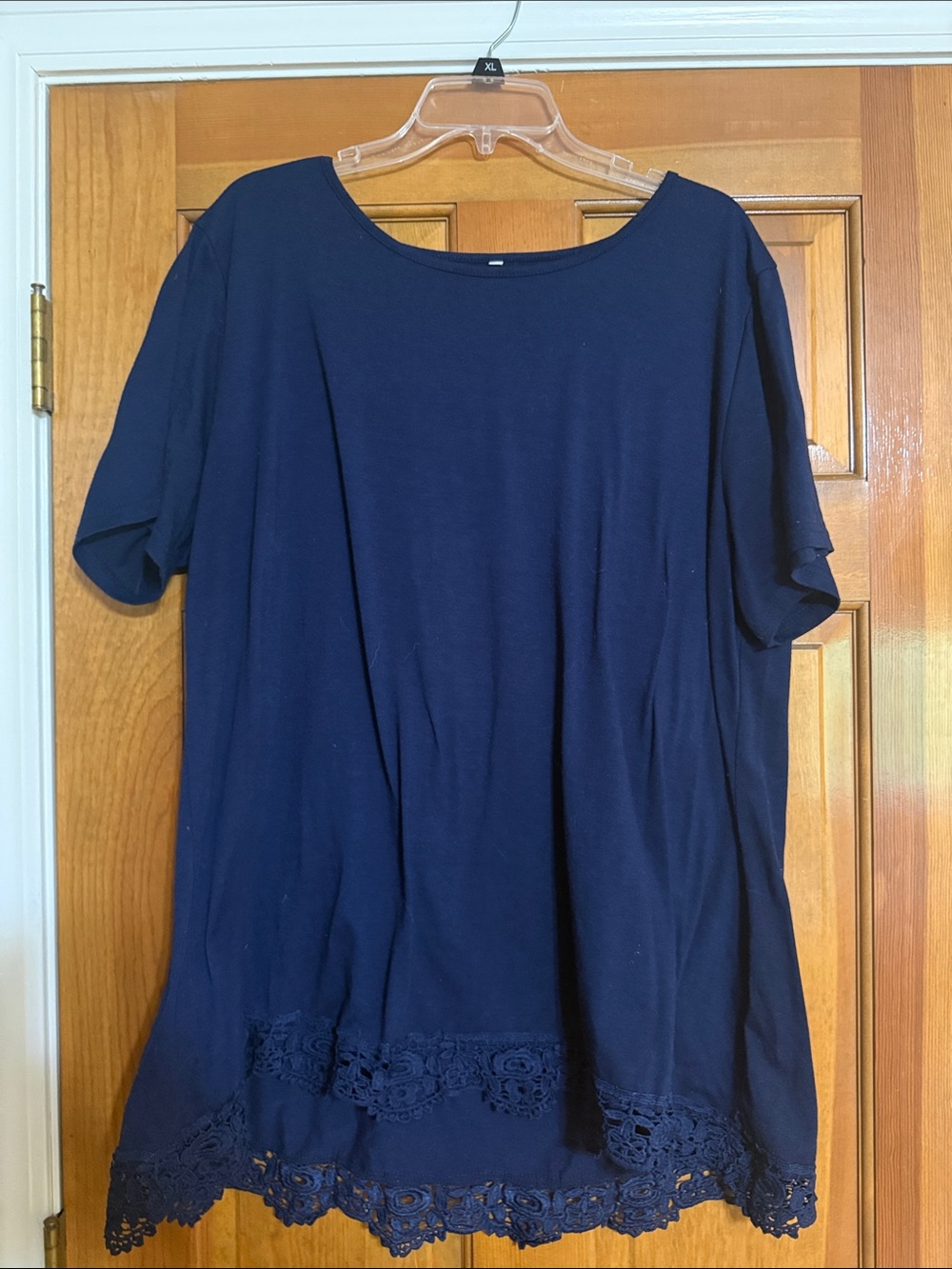 Blue Short Sleeve Blouse With Lace Bottom